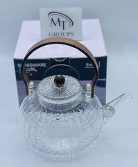 PREMIUM GLASS KETTLE WITH WOODEN HANDLE and Decorative Lid