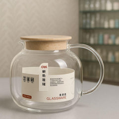 PLAIN GLASS KETTLE WITH PLASTIC LID ( WOODEN TEXTURED )