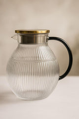 PREMIUM GLASS KETTLE ( MATKA SHAPE ) WITH COLORED HANDLE AND STEEL LID