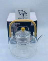 PREMIUM GLASS KETTLE WITH WOODEN HANDLE AND WOODEN KNOB