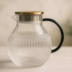 PREMIUM GLASS KETTLE ( MATKA SHAPE ) WITH COLORED HANDLE AND STEEL LID