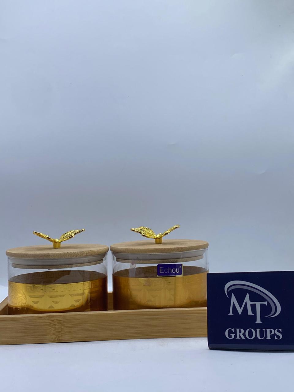 🦋 2 PCS Square Jars with Half Golden Layers & Butterfly Cap