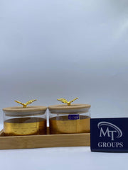 🦋 2 PCS Square Jars with Half Golden Layers & Butterfly Cap