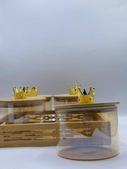 👑 4 PCS Round Jars – Golden Color with Crown Cap 👑