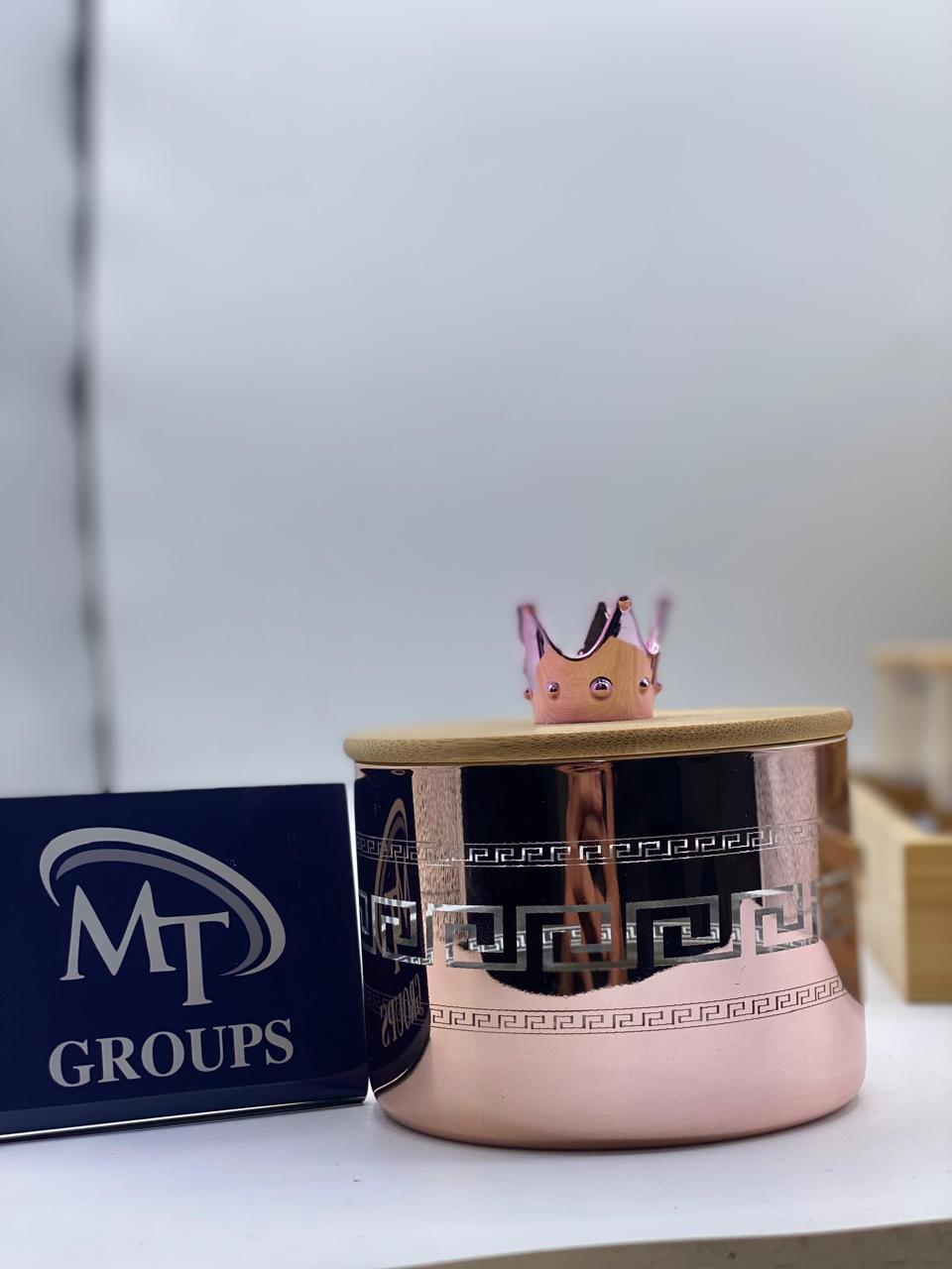 👑 4 PCS Round Jars with Pink Print & Crown Cap 👑