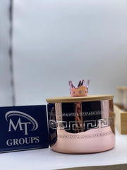 👑 4 PCS Round Jars with Pink Print & Crown Cap 👑