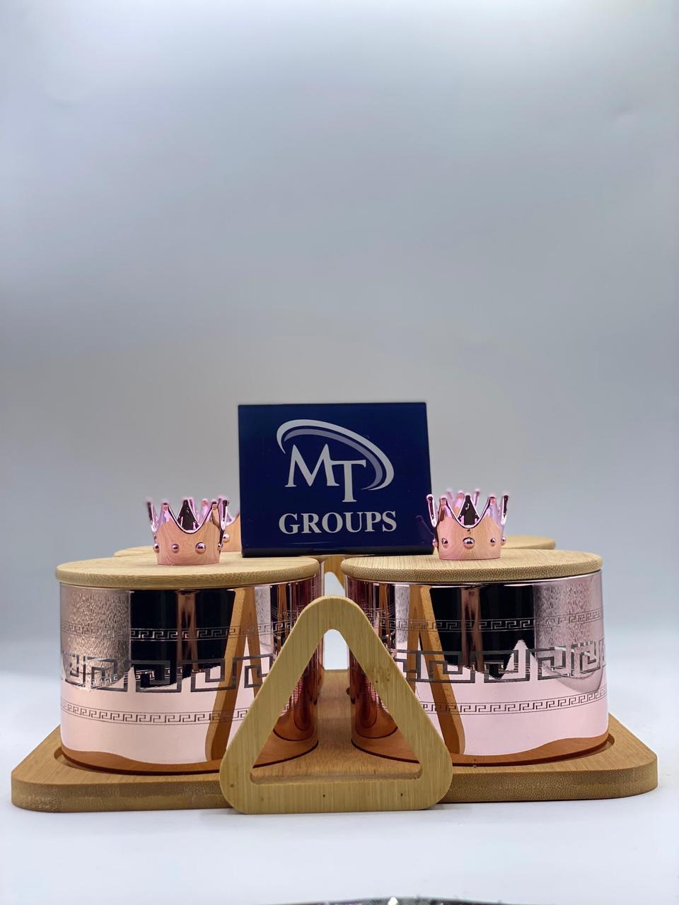👑 4 PCS Round Jars with Pink Print & Crown Cap 👑
