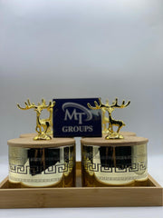 🦌 4 PCS Round Jars with Golden Print & Markhor Cap 🦌