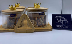👑 4 PCS Round Jars with Nero Line Design & Crown Cap 👑