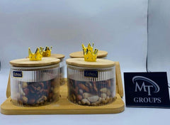 👑 4 PCS Round Jars with Nero Line Design & Crown Cap 👑