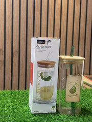 Glass Tumbler with Bamboo Lid and Reusable Straw