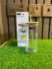 Glass Tumbler with Bamboo Lid and Reusable Straw