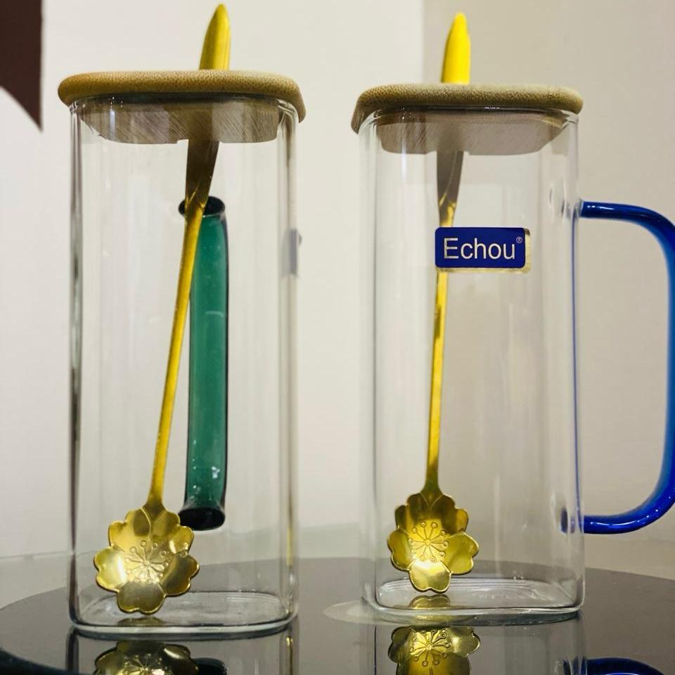 SQUARE COLORFUL HANDLE WITH GOLDEN SPOON 2PCS