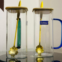 SQUARE COLORFUL HANDLE WITH GOLDEN SPOON 2PCS