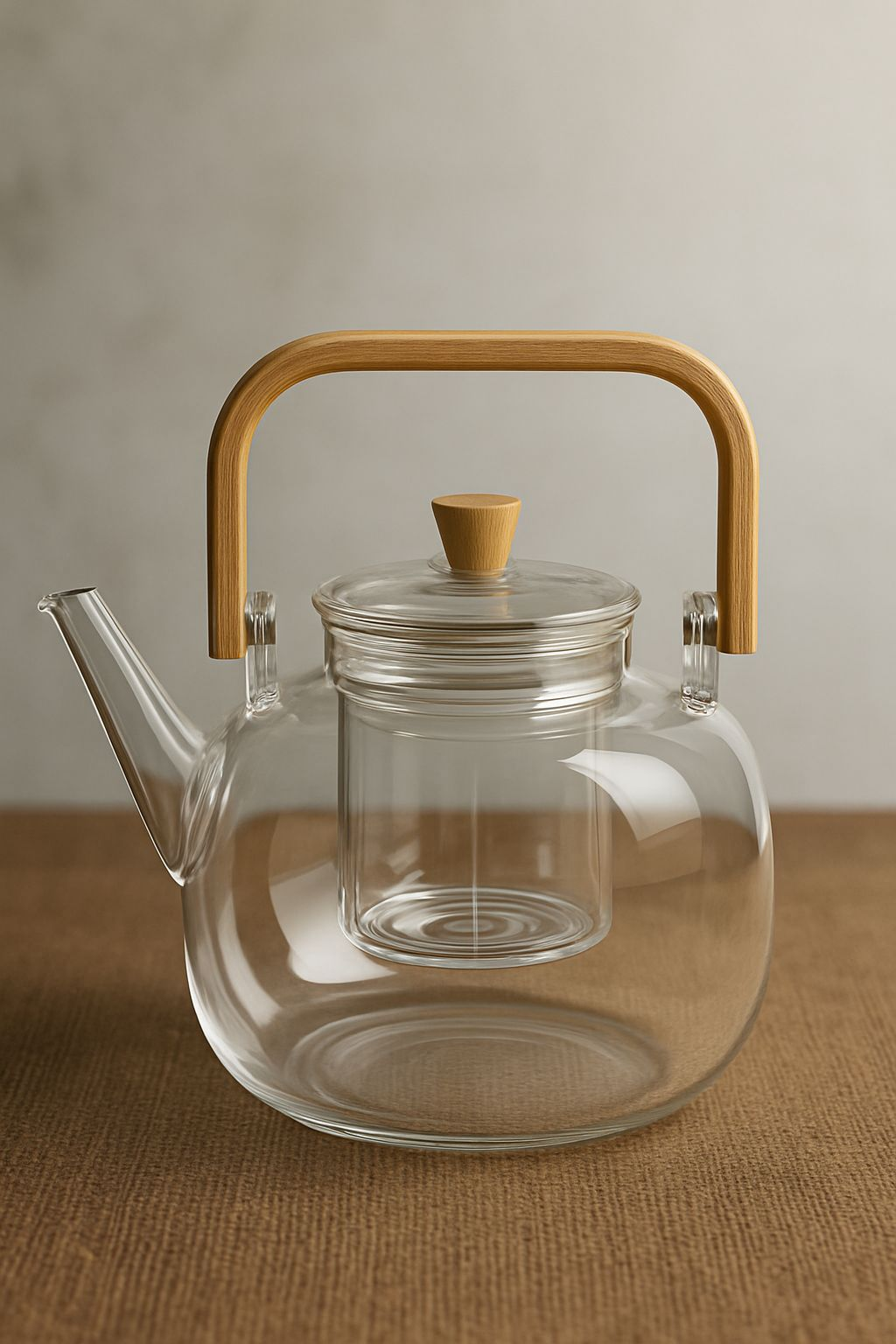 PREMIUM GLASS KETTLE WITH WOODEN HANDLE AND WOODEN KNOB